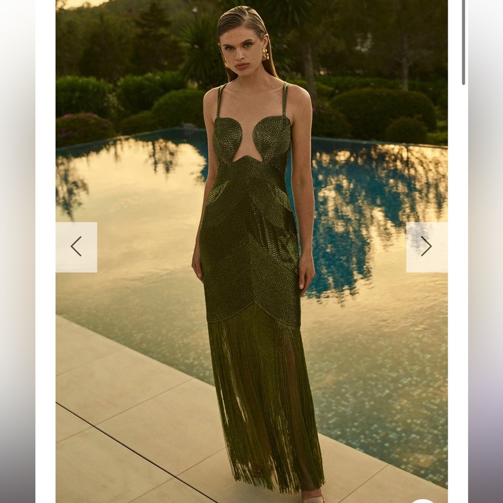 Karen Millen Green Evening Gown with Fringe